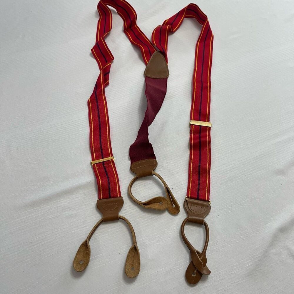 Trafalgar VTG Red Stripe Leather Tabs Suspenders Braces